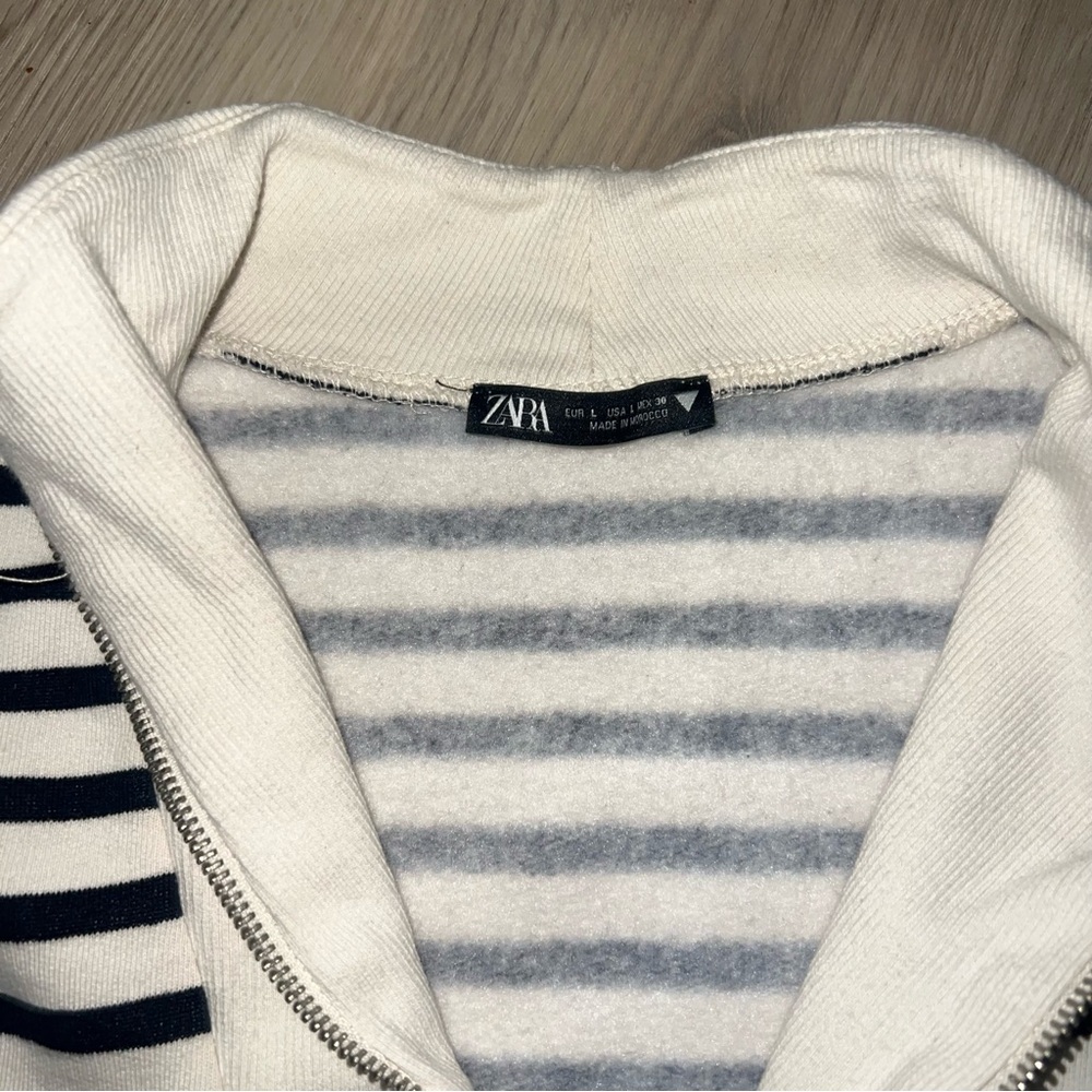 ZARA Striped Half-Zip Sweatshirt – Size L | Cotton Blend Pullover - Picture 14 of 15